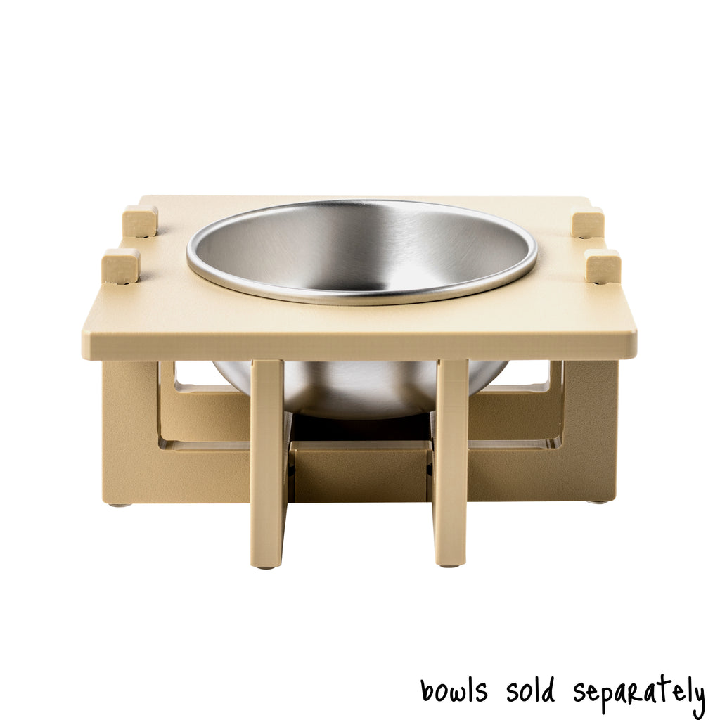 A single bowl Rise Pet Bowl Stand for medium dog bowls. Text reads "bowls sold separately".
